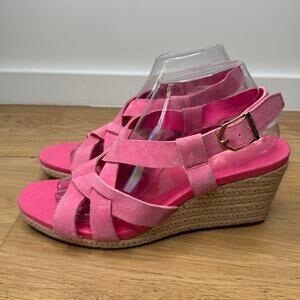 NEW Cole Haan Pink Crystal Wedge Suede Leather Espadrille Strap Sandal, Size 9.5